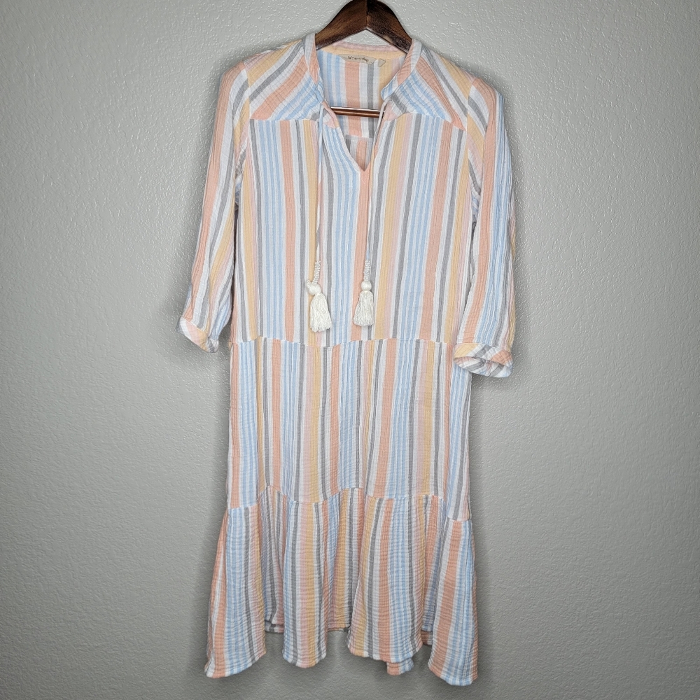 Soft Surroundings Womens Laguna Gauze Striped Tiered Midi Dress Size Medium - Picture 2 of 9